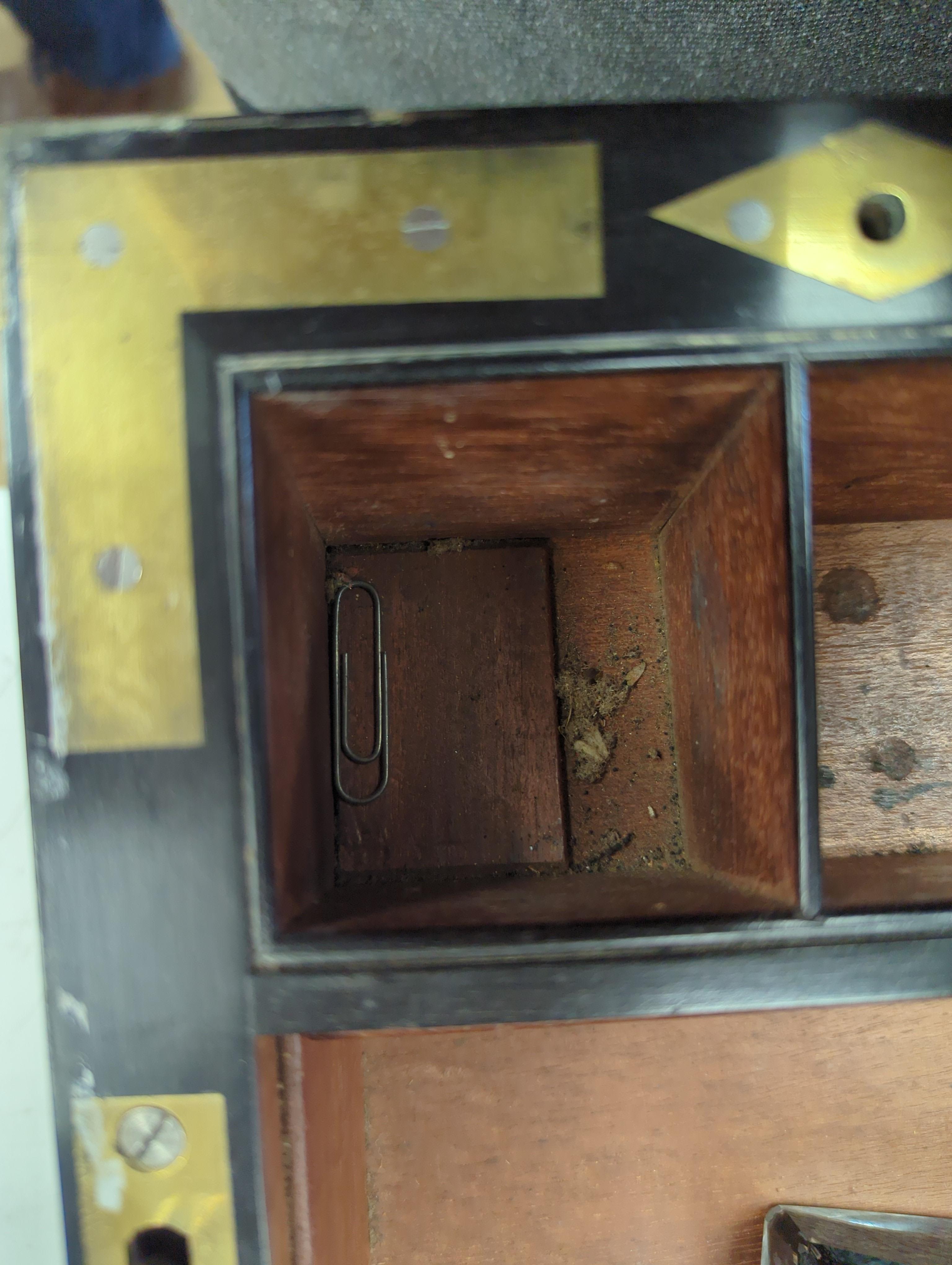 A George III mahogany, ebony and brass-mounted ship's writing box by Wells & Co., screw fixings to each side with original key, 50.5cm x 30cm x 19.5cm